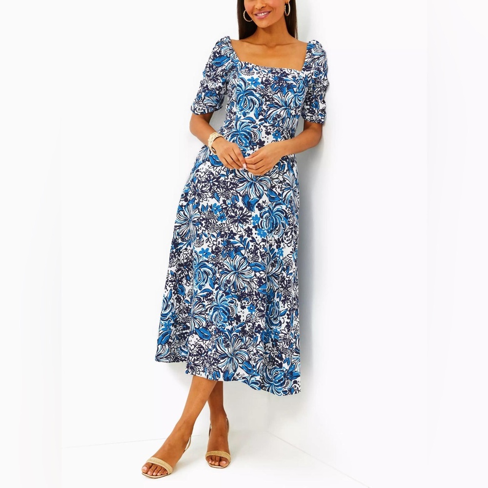 LILLY PULITZER | NWT Low Tide Navy Pandarama Mylie Short Sleeve Linen Dress sz 8